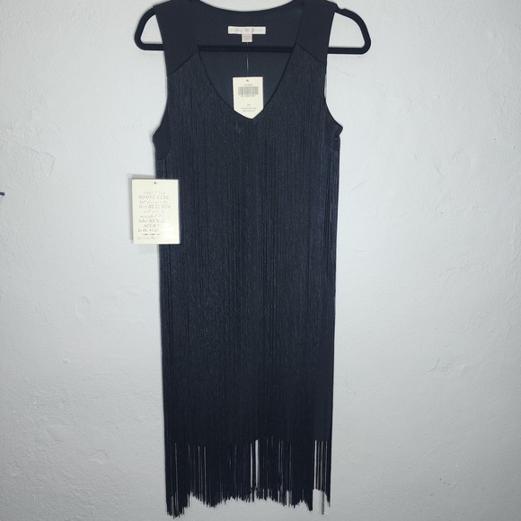 Boston Proper Dresses & Skirts - Boston Proper Swingy‎ Fringe Dress Proper Black V-Neck Sleeveless Mini 10 NEW